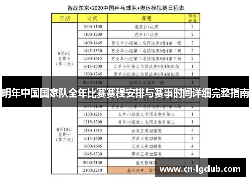 明年中国国家队全年比赛赛程安排与赛事时间详细完整指南